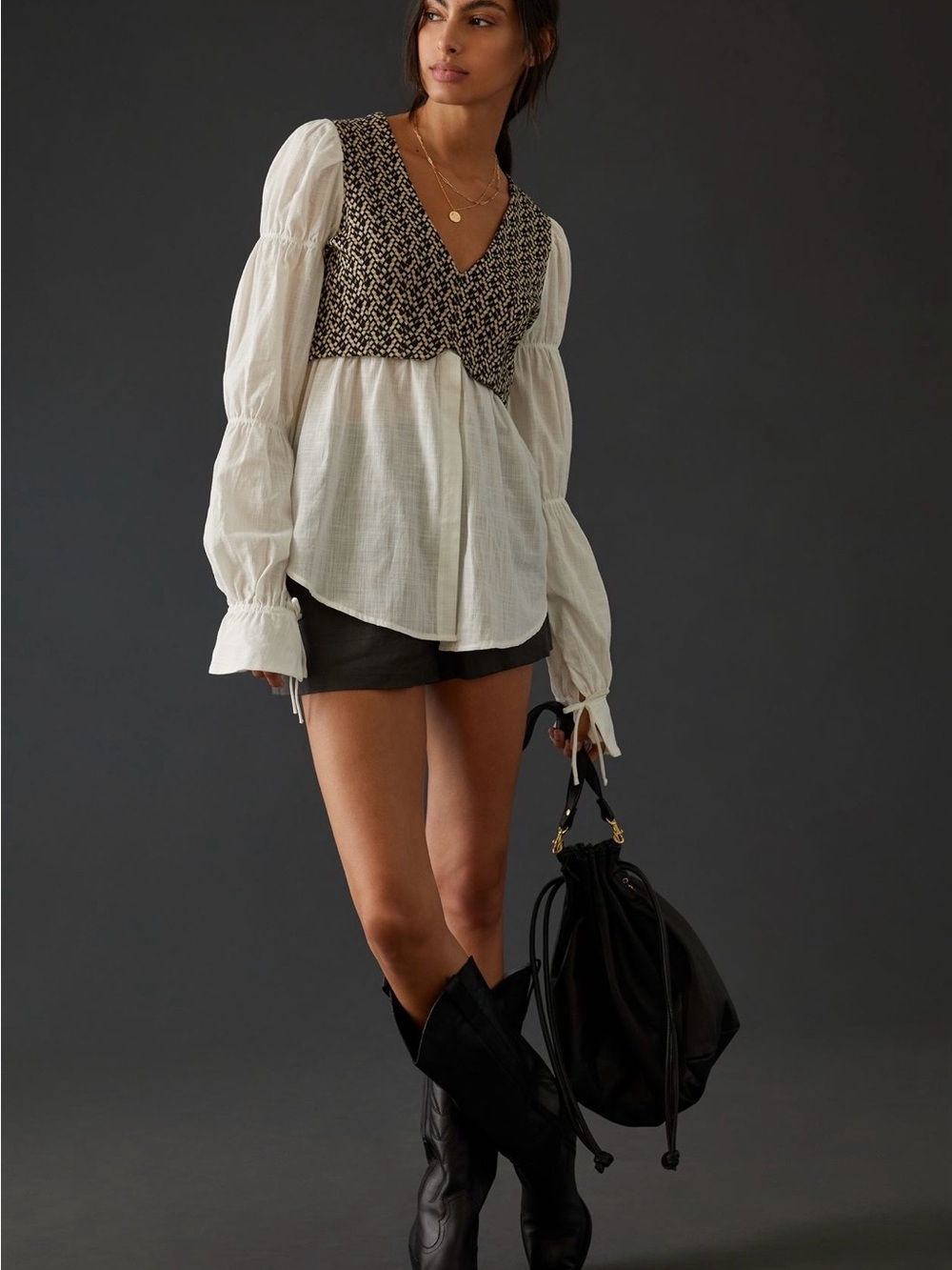 Anthropologie Layered Jacquard Vest/Blouse Attached Size Small EUC